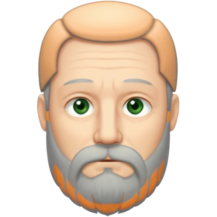 Greenish grey eyed adult man with tired look, half closed eyes. He has a very long beard hanging. Pale skin. He's serious and looks tired. Make sure his hair and beard are both dark gray. emoji