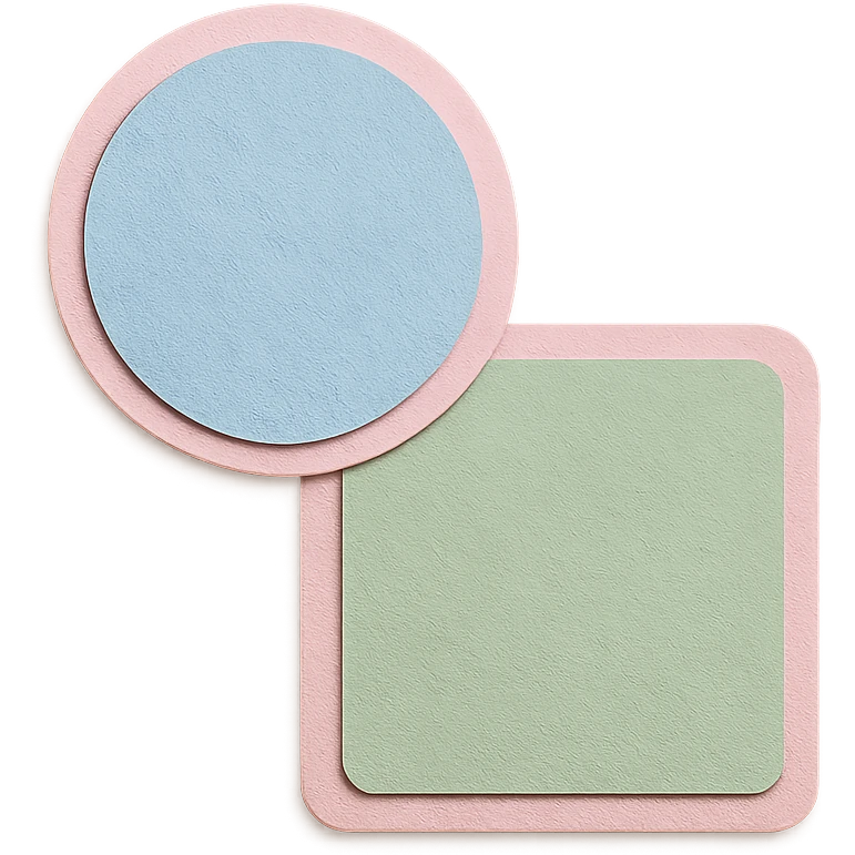 soft pastel simple geometric shapes circle and square stickers with a pink border emoji