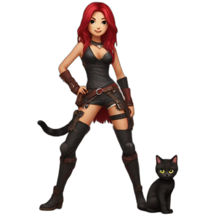 Katarina posing legs and kitten emoji
