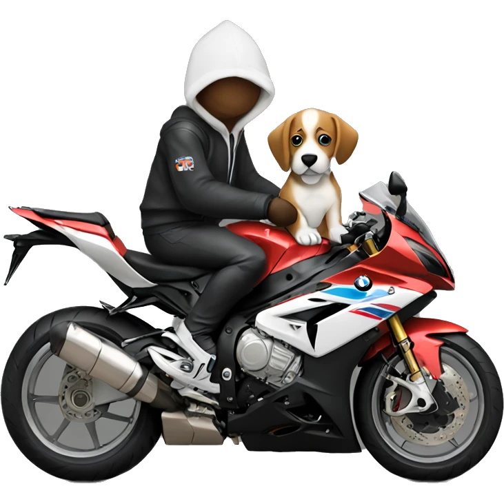 Dog wearing hoodie riding bmw s100 rr emoji