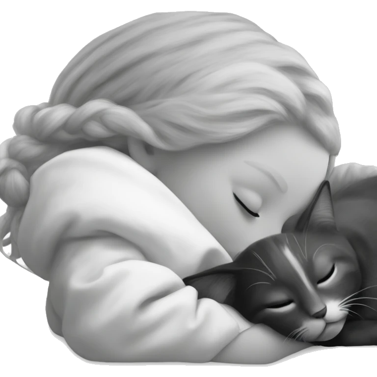 white little girl sleeping with cat in black and white emoji