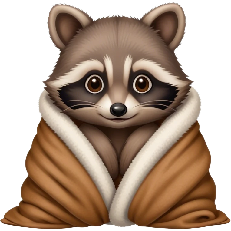 Disney-style cute baby raccoon cozy in blanket emoji