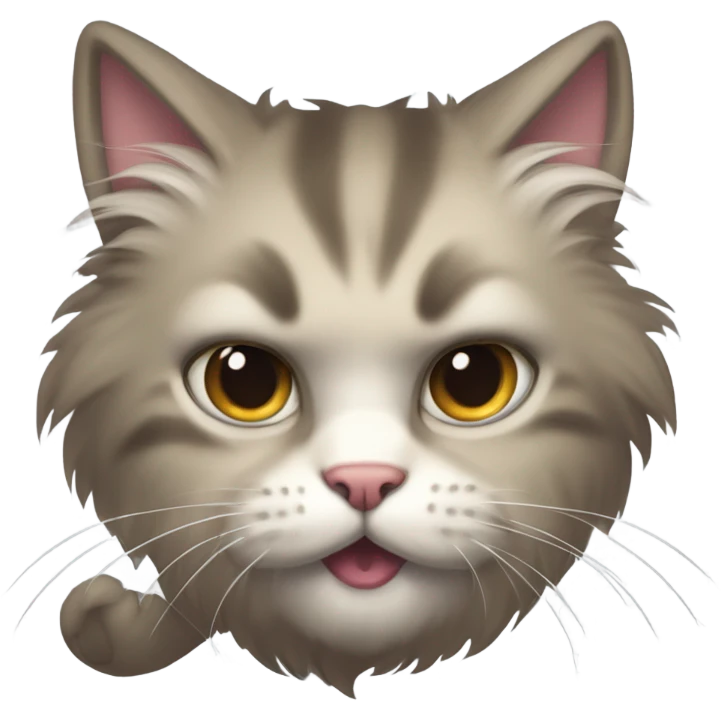 A fluffy cat with its fur raised and arched back in an attack position, looking fierce but adorably wide-eyed, with tiny paws slightly lifted as if ready to pounce. emoji
