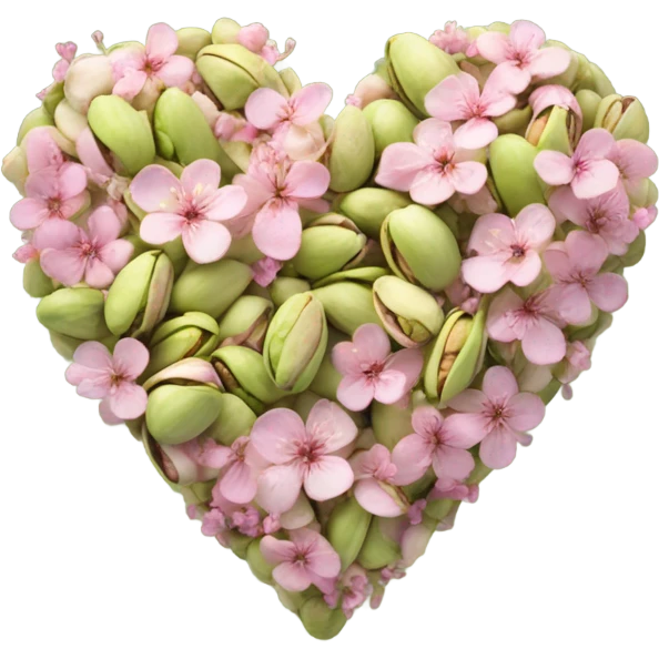 pistachio realistic heart decorated with pink flowers emoji