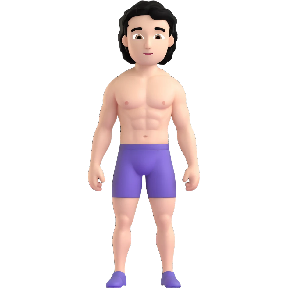 shirtless male athlete with white skin and curly black hair emoji