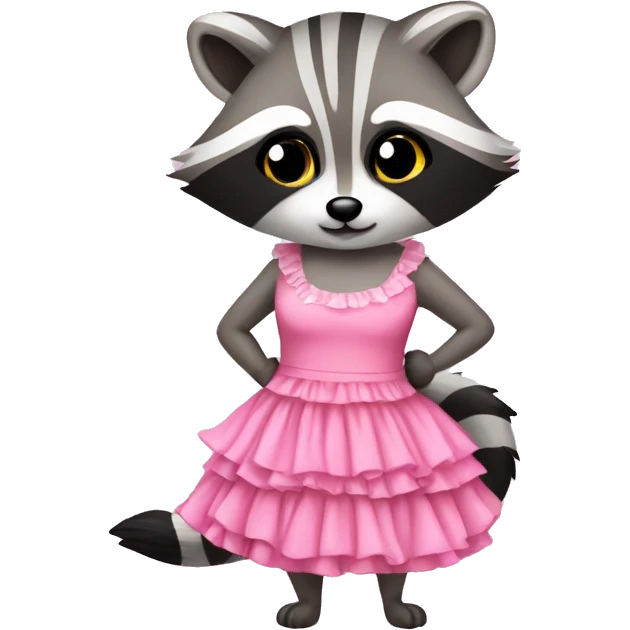 Raccoon wearing pink frilly dress emoji