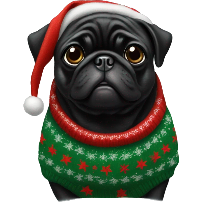 Black pug wearing christmas Sweater  emoji