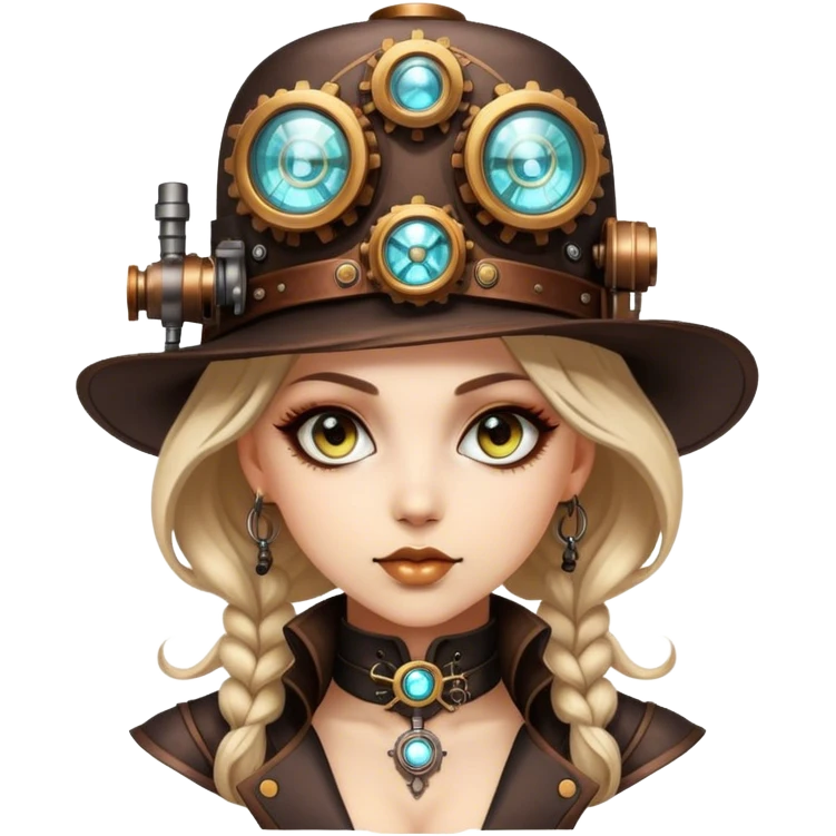 Beautiful Steampunk style woman with large glistening eyes, ultra realistic details emoji