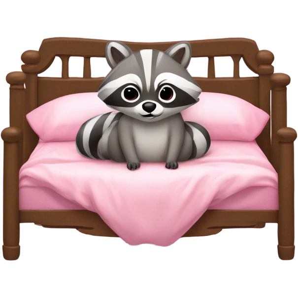 princess style bed with sleeping cute racoon wearing pink bow on head in it emoji