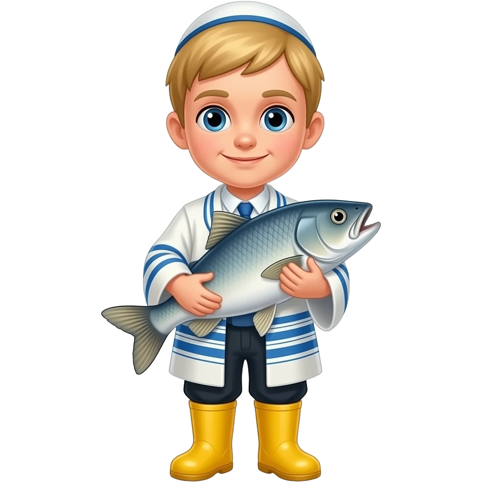 hasidc jowish boy wish yellow gumboots blond haer rane cod with emoji