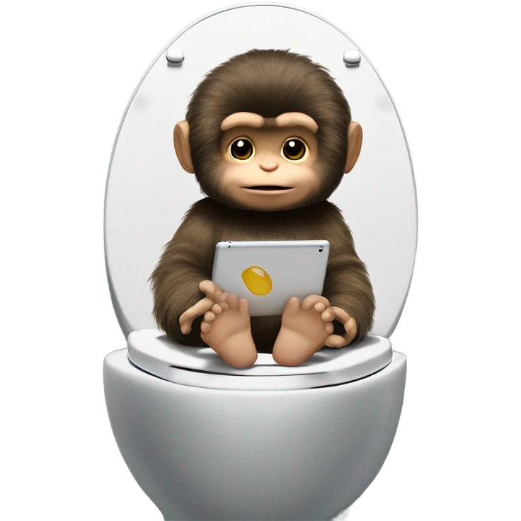 Monchhichi on toilet with ipad emoji
