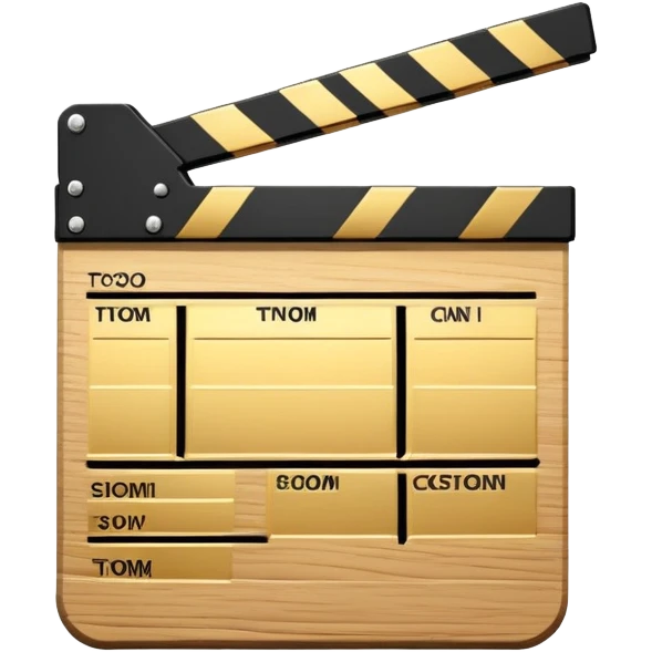 film clapper board with gold top section, white bottom section, and a bold diagonal line emoji