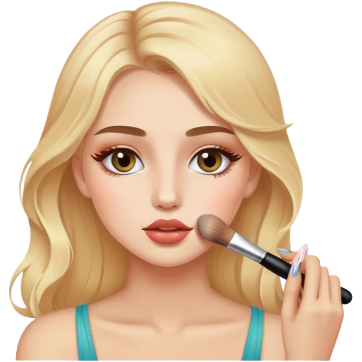 девушка с светлыми волосами наносит косметику на лицо emoji