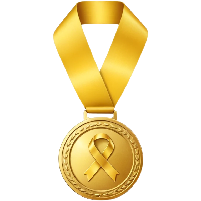 A golden medal with a glossy finish, featuring a central gold awareness ribbon symbol emoji