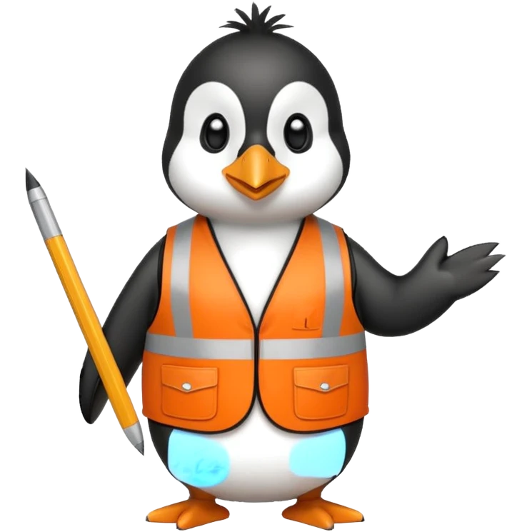 worker penguin wearing orange west holding a ruler emoji