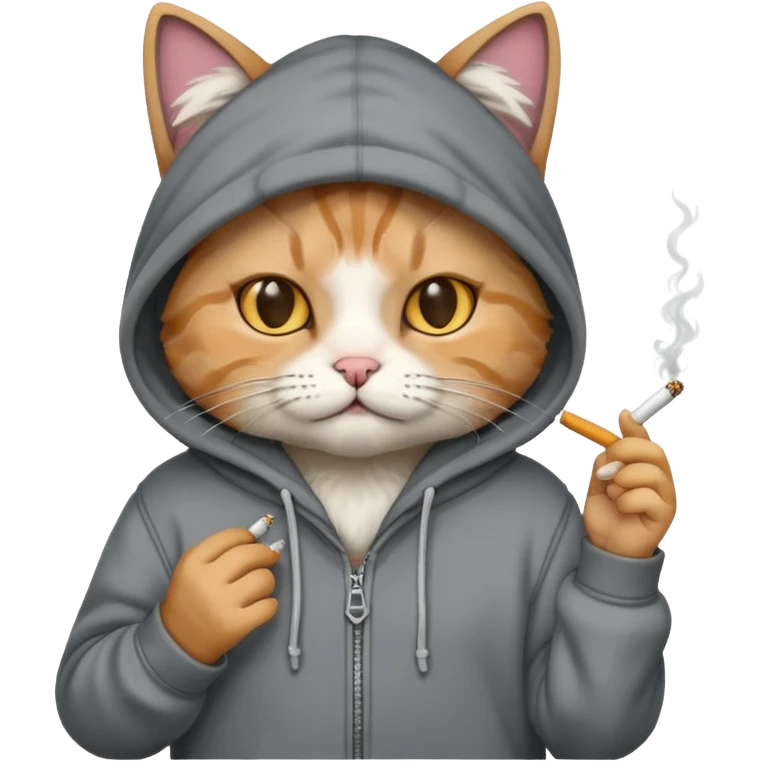 cat with a hoodie and a cigarette emoji