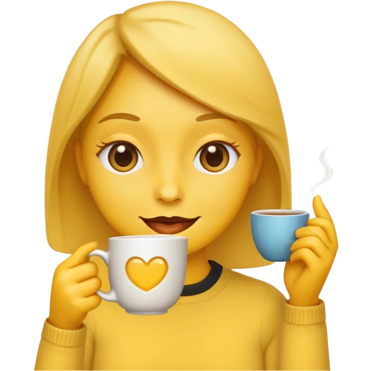 yellow emoji face, wide side eye, sipping tea emoji