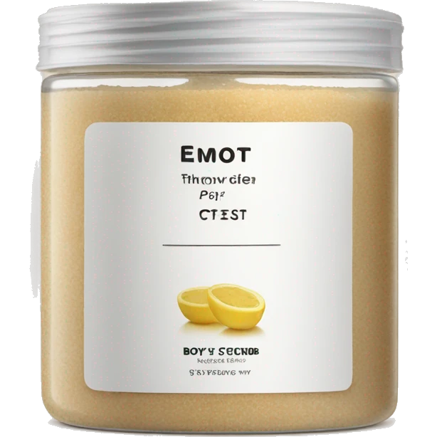 body scrub pot with label emoji