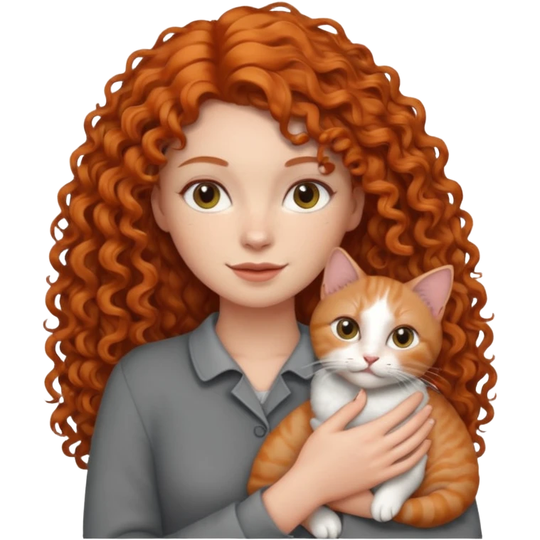 a ginger curly hair woman vet holding a cat emoji