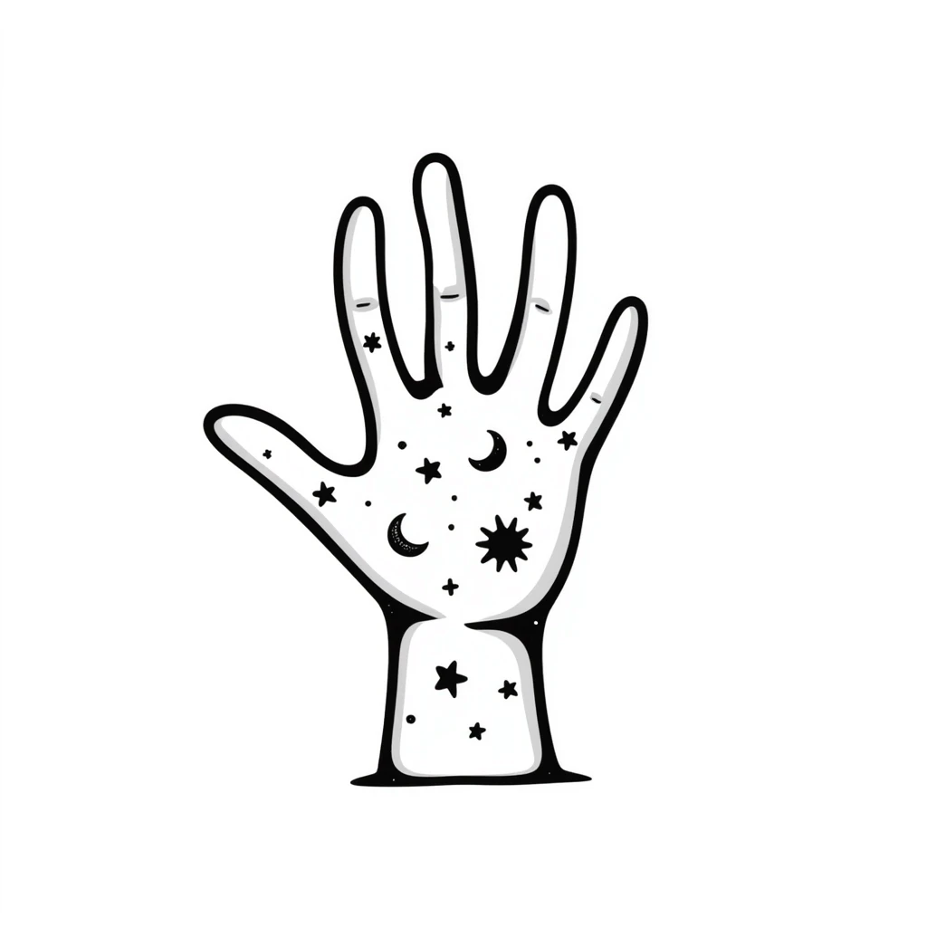 mystical hand with celestial symbols emoji