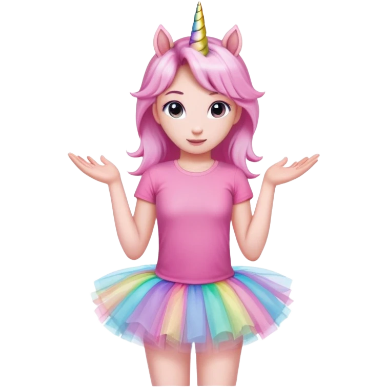 head of an anthropomorphised female unicorn in tutu and pink t-shirt, standard pose emoji