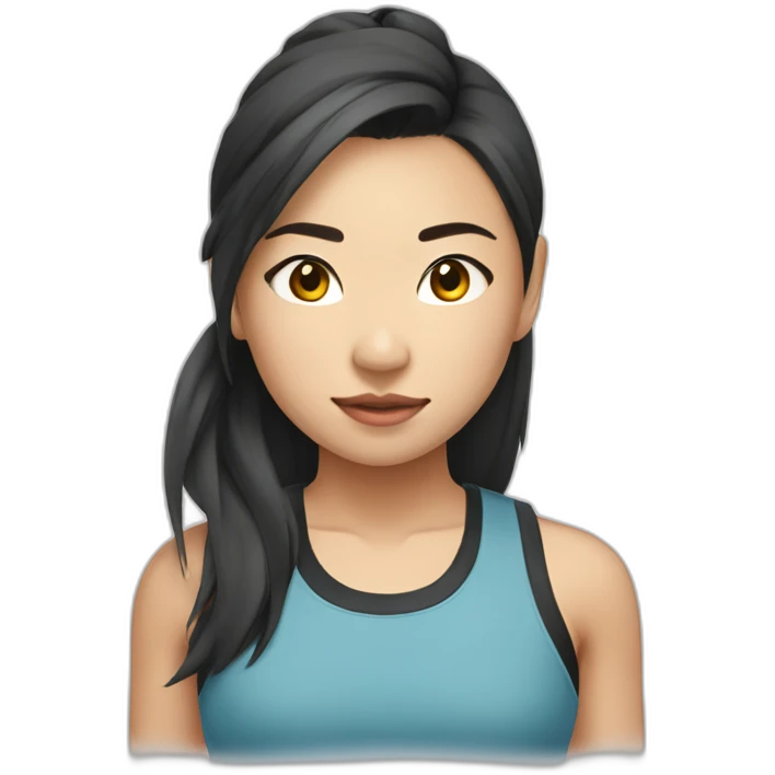 Asian girl CrossFiter with burbell emoji