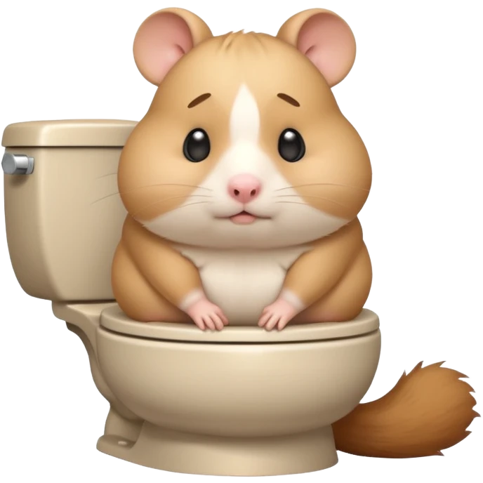 Cute chubby cartoon-style hamster sitting on toilet pooping looking guilty emoji