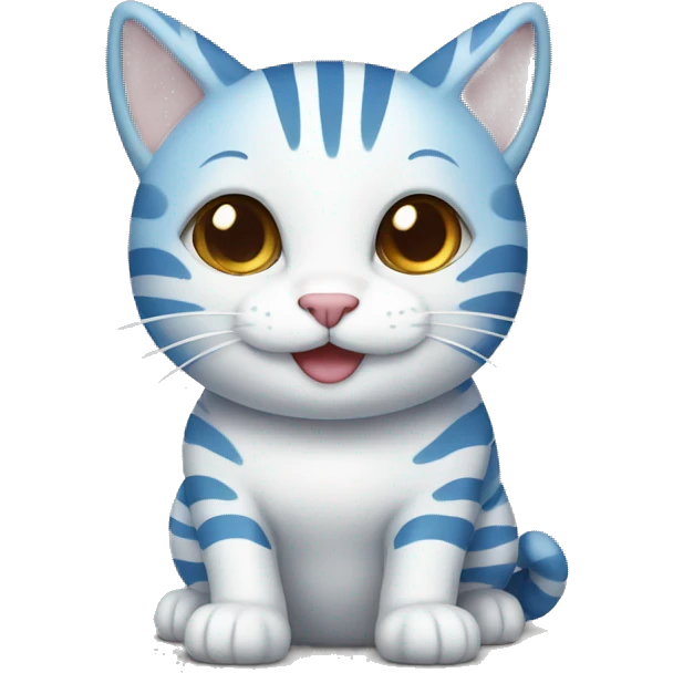 blue and white striped cat with a smile emoji