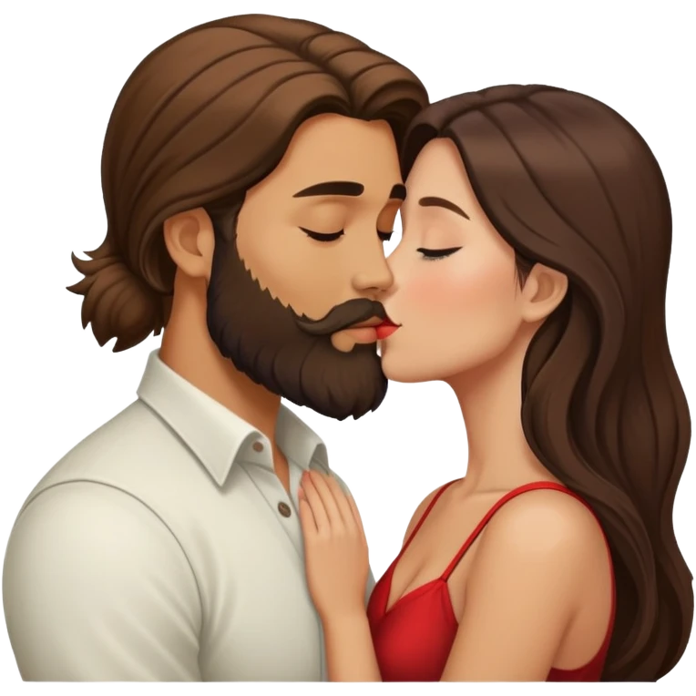 Br man with beard kissing brunette woman with long hair emoji