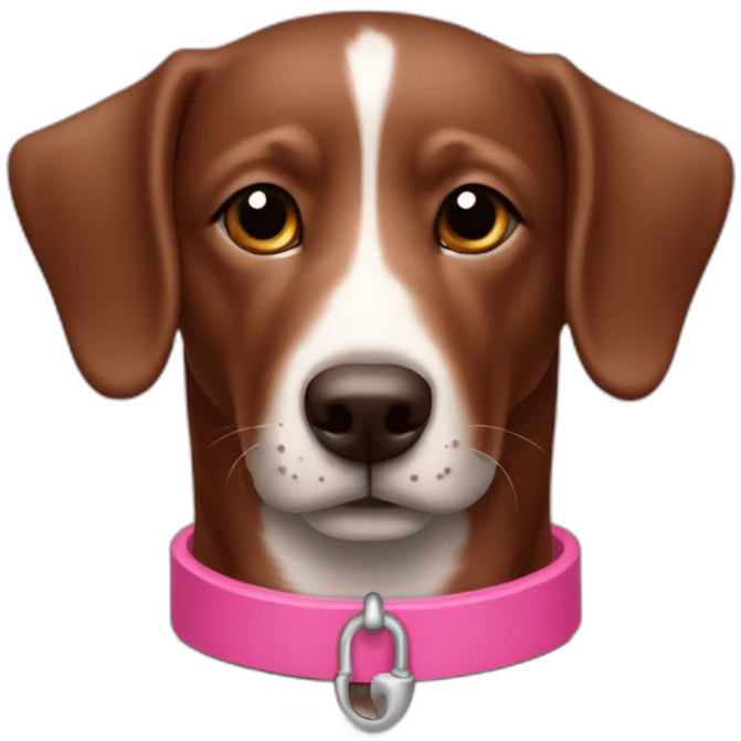 Perro salchicha de color marron con collar rosa y en su dije que diga “Luli” emoji