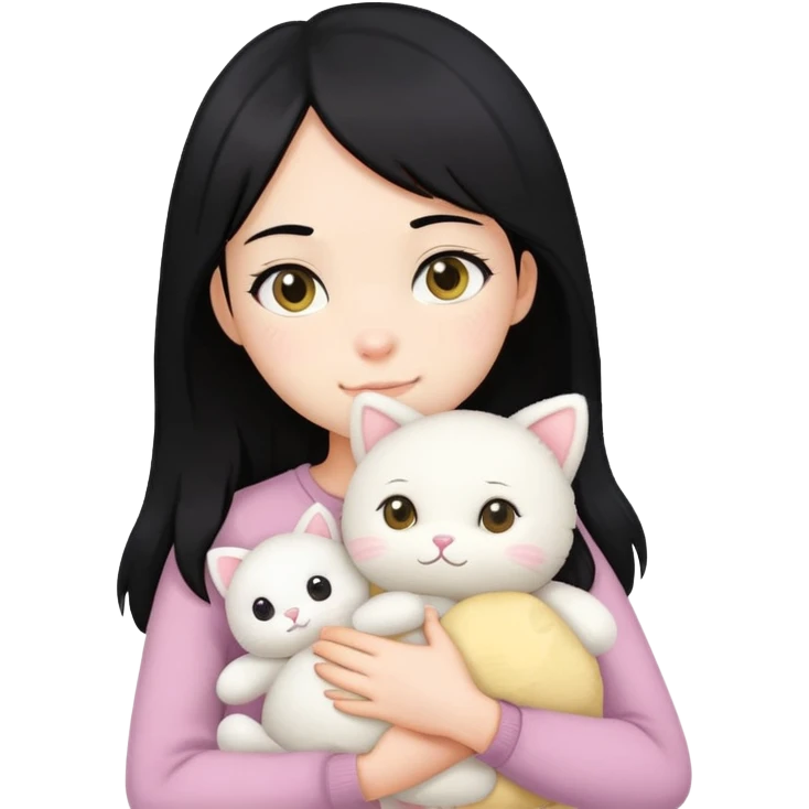 黑长发女生抱着一只布偶猫，这一只猫是白色和浅黄色的 emoji