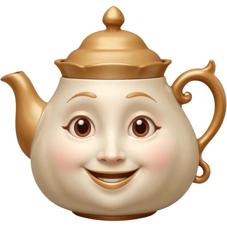 A character from the fairy tale Beauty and the Beast: Mrs. Potts, the lady who was turned into a teapot. She retains the teapot's original form, with an anthropomorphic face on the teapot. emoji