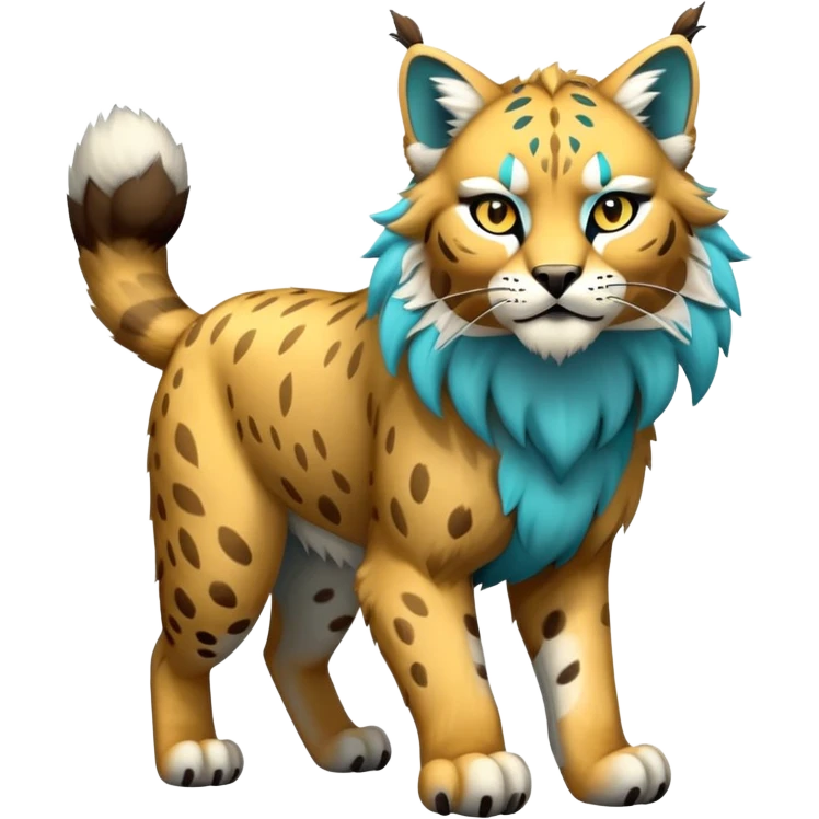 Yellow and cyan Electric-type Bobcat-Lynx-Lion-Fakémon full body emoji