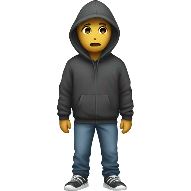 person with hoodie on looking sad and walking with hands in his hoodie emoji