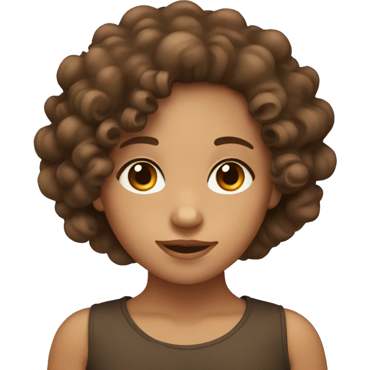 Curly head tan girl with brown eyes and dark brown curly hair emoji