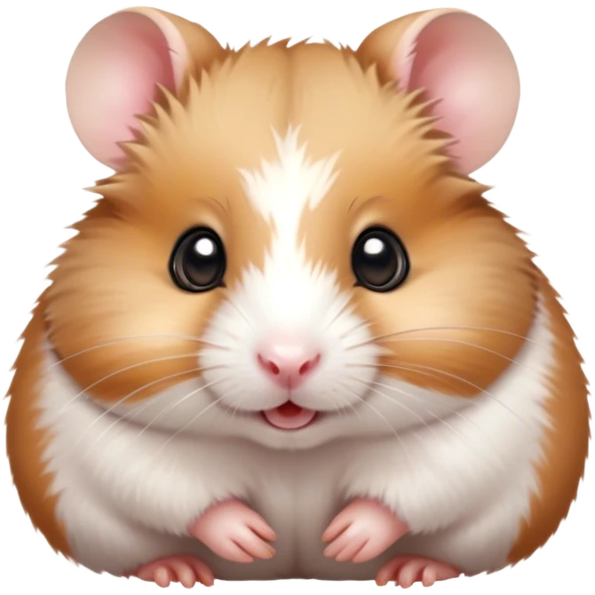 Cinematic Cute Brown and White Banded Hamster Portrait Emoji, Head tilted playfully and inquisitively, showcasing a fluffy fur with playful brown and white banded patterns, round, sparkling dark eyes filled with curiosity, Simplified yet irresistibly adorable features, highly detailed, glowing with a warm, friendly glow, high shine, affectionate and lively, stylized with a touch of whimsy, bright and endearing, soft glowing outline, capturing the essence of a mischievous yet loving hamster, so playful it feels like it could dash out of the screen and into your arms! emoji