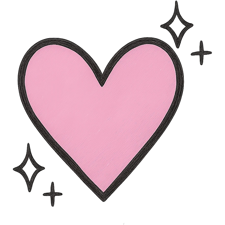 Make the pink hand drawn heart with sparkles larger, keep the black outline style, and use a clean white background. emoji