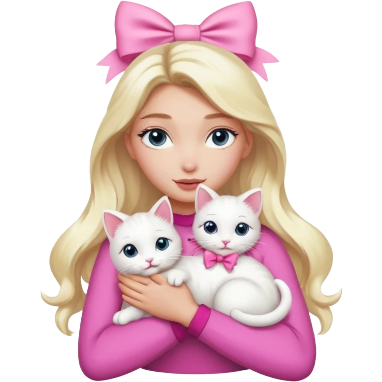 Elsa Hosk hugging a white kitty with a pink bow emoji