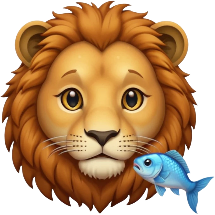  A lion eating a fish, feeling sad because it’s too small, portrait emoji