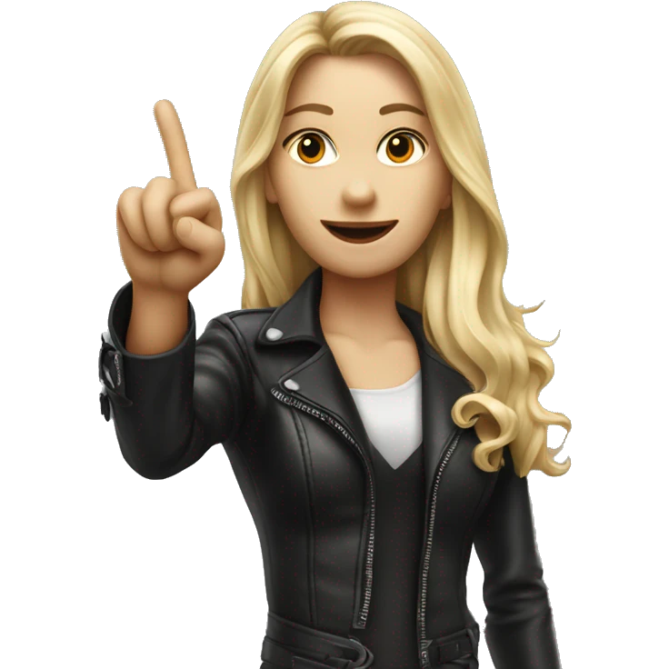 Blonde women with LONG HAIR, in Leather cloth, POINTING YOU FORWARD with her HAND with INDEX FINGER, Hyper Realistic emoji