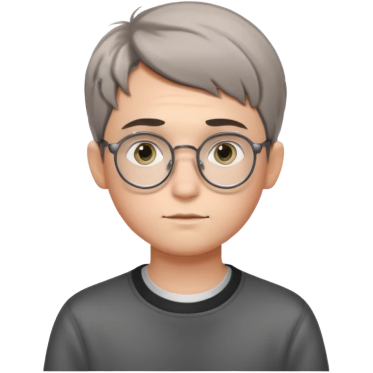 GREY HAUR teen boy with medium short middle parted hair, GREY eyes, round Glasses looking judging to the Side emoji