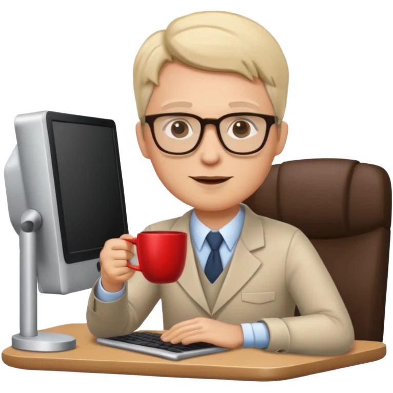 white Teacher at computer drinking coffee emoji