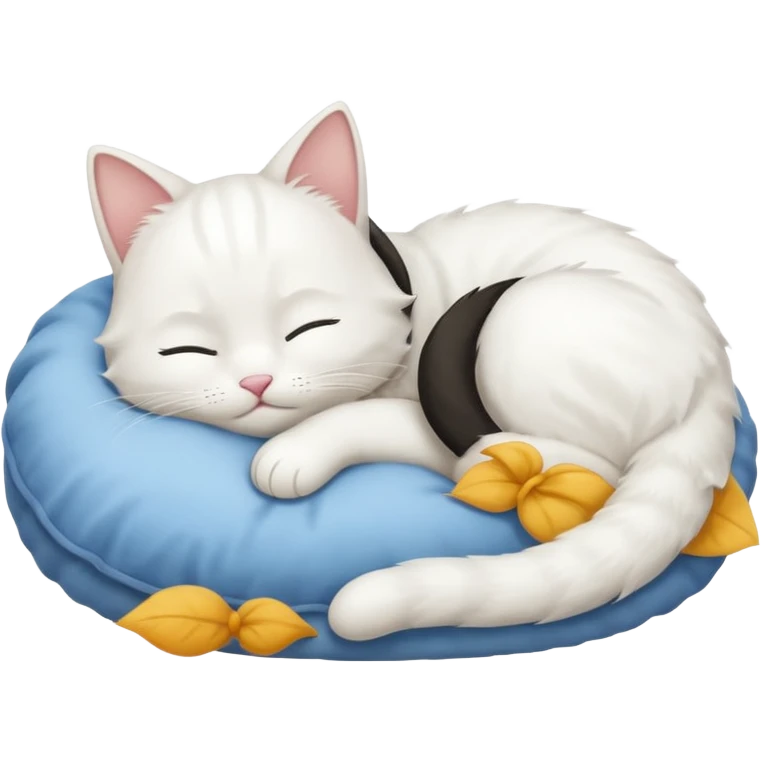 emoji of white sleeping cat with a tail hanging down emoji