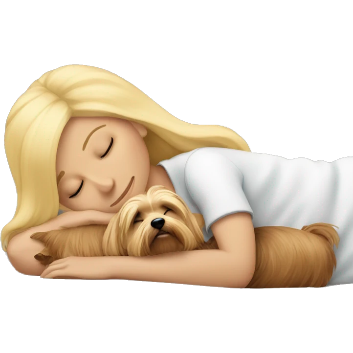 Blonde woman sleeping with her Yorkie emoji