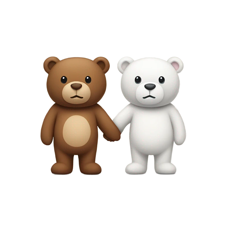 Two teddy bears, one white and one brown, holding hands emoji