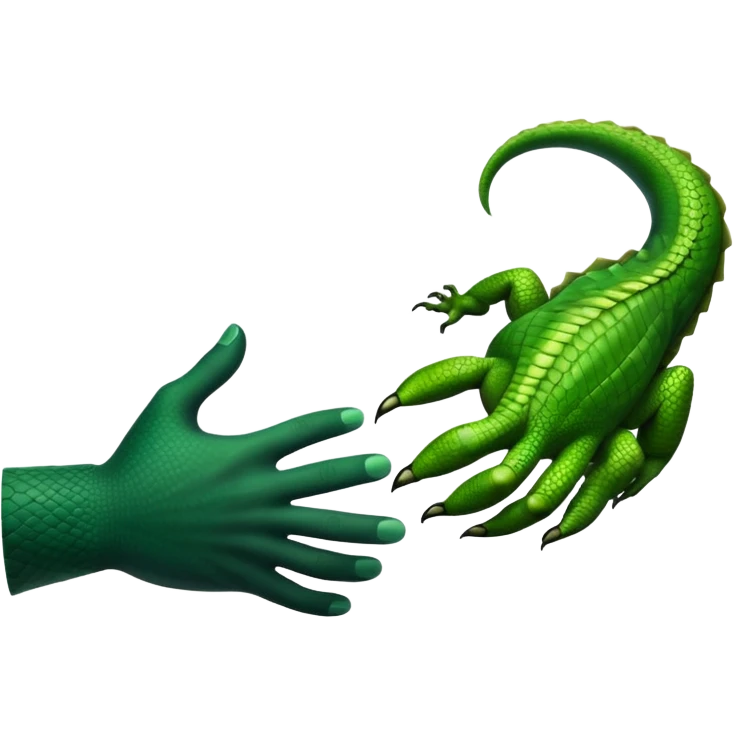 Black hand shaking hands with a green reptile scaled hand  emoji