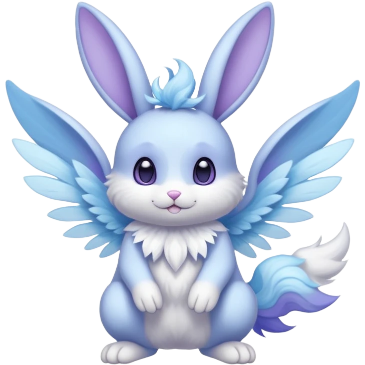 White pastel divine winged angelic furry bunny-fairy-Fakémon-Minccino-Meowstic-hybrid-fusion (full body) emoji