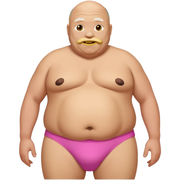 Old fat and bald in front mullet. huge belly huge pink nipples. Hairy all over body. beaver like yellow teeth.has white saggy underwear with holes and pee stains in front of underwear. Hideous in front face appearance  emoji