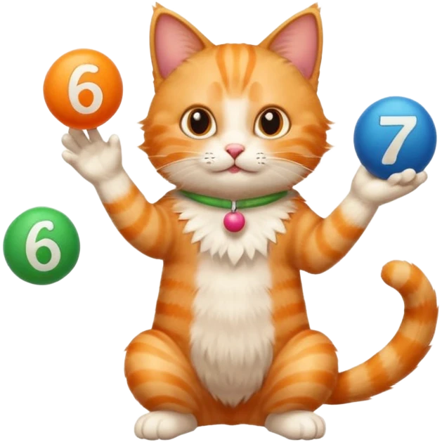 Cat juggling the numbers 6 and 7 emoji