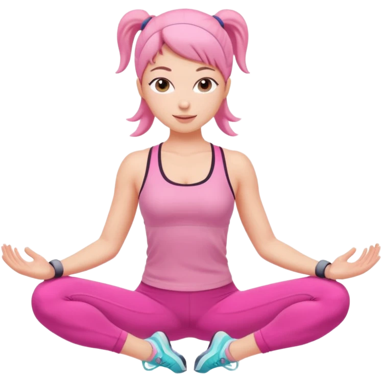 pink pilates girl, round face, simple features, pink workout clothes, energetic pose emoji